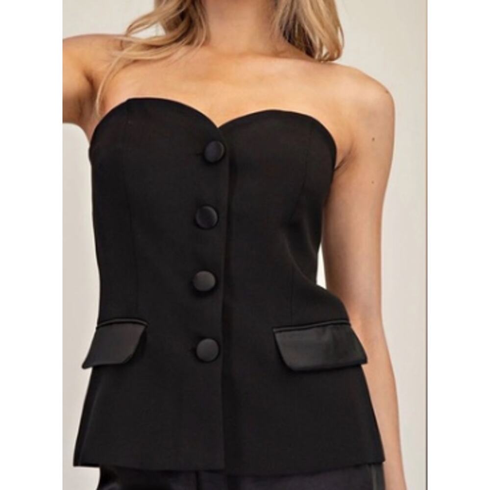 Zara Black Tuxedo Strapless Sweetheart Neck Vest Top Women Small